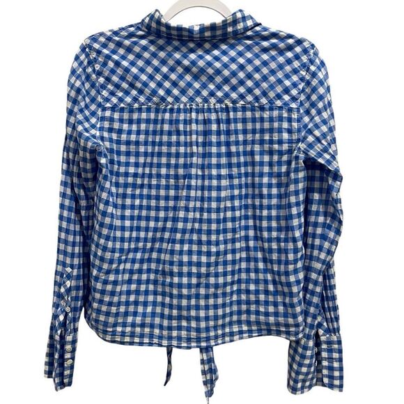 J. Crew blue white checkered gingham tie front boy shirt collared top size 6 - Picture 4 of 10